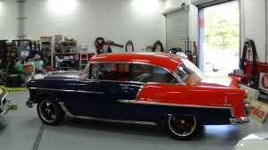 1955 chevy orange-blue new tires (2)